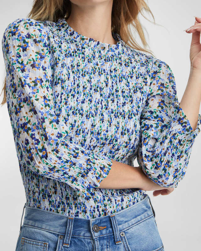 Kali Floral Smocked Three-Quarter Sleeve Top